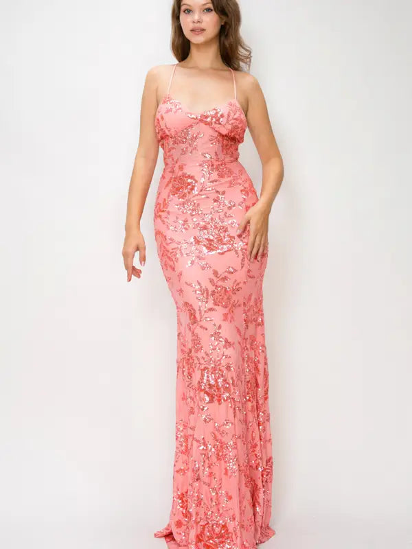 Coral evening dress