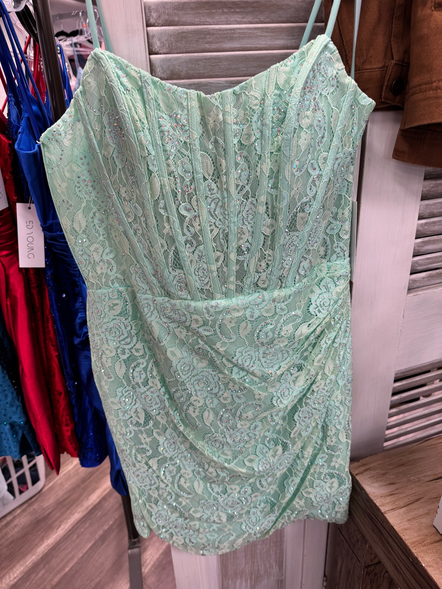 Mint metallic lace hoco