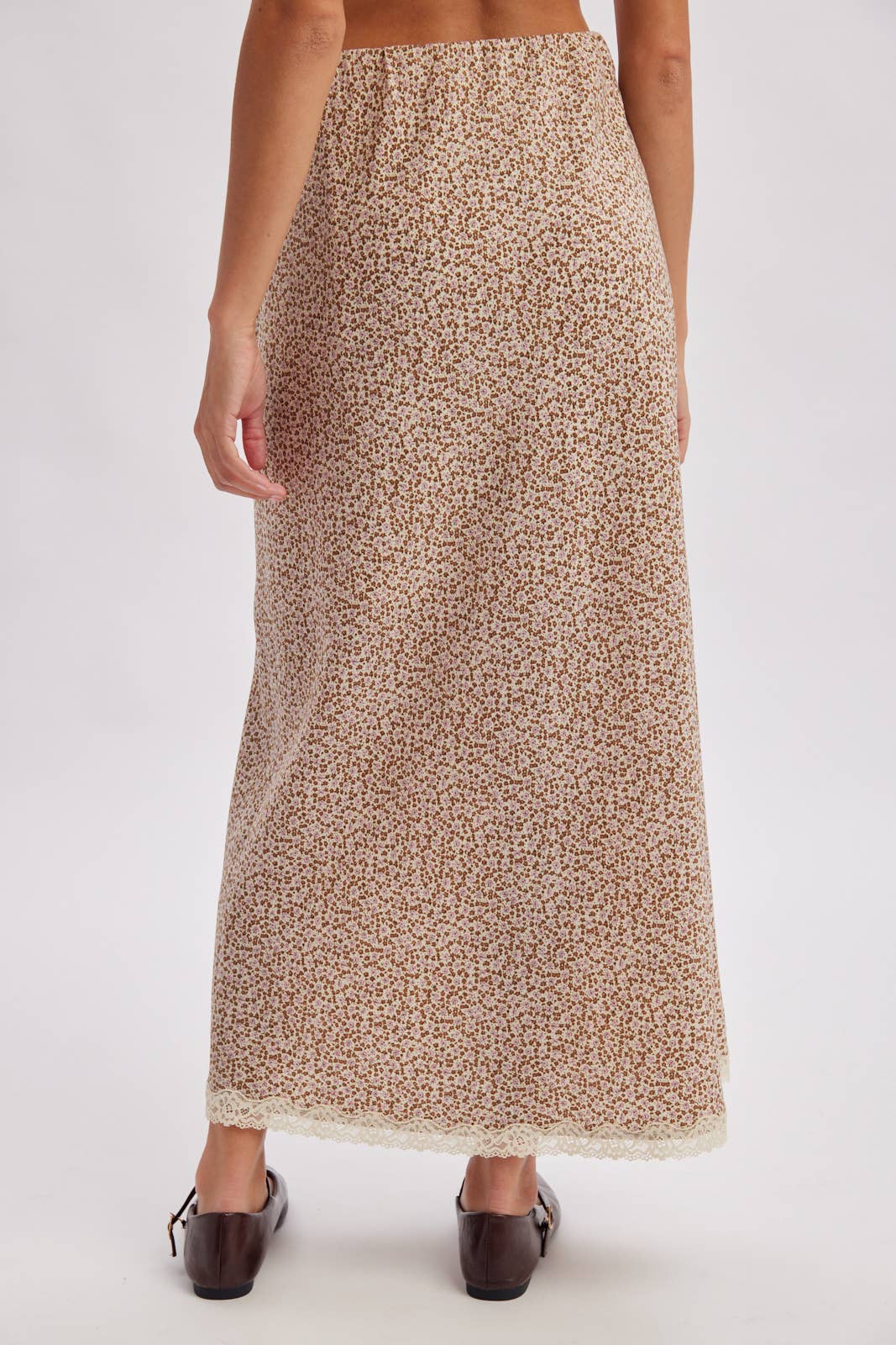 LACE TRIM FLORAL MIDI SKIRT