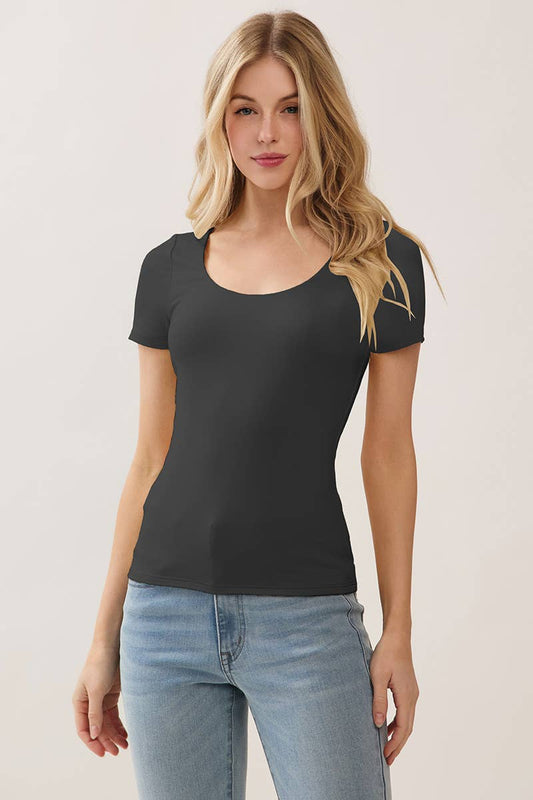 DOUBLE LAYER SCOOP NECK SHORT SLEEVE TOP