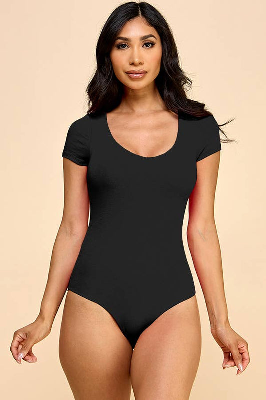 SHORT SLEEVE V NECK DOUBLE LAYERED BODYSUIT
