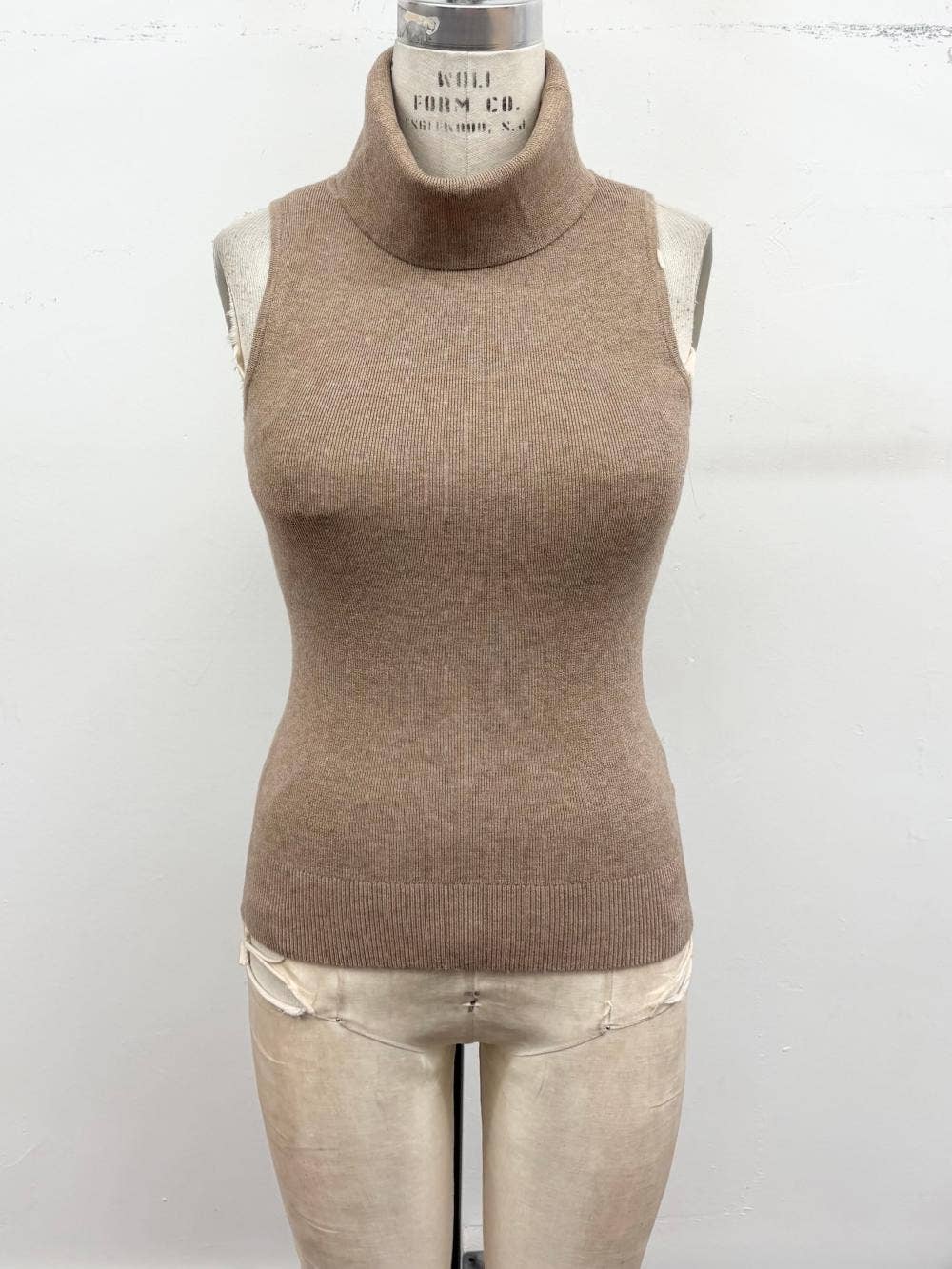 Sleeveless Ribbed Turtleneck Sweater Top