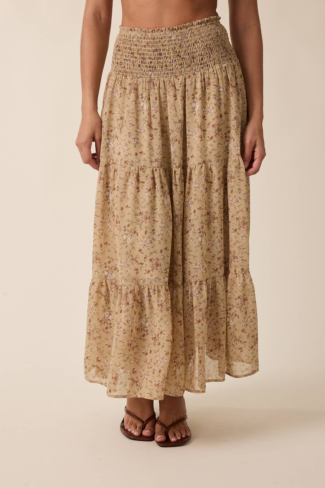 FLORAL TIERED MIDI SKIRT