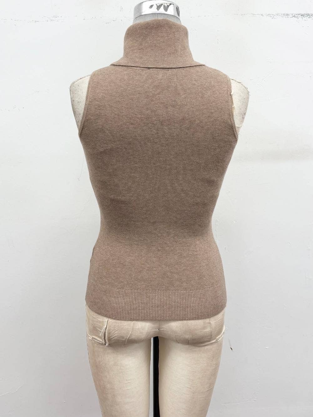 Sleeveless Ribbed Turtleneck Sweater Top