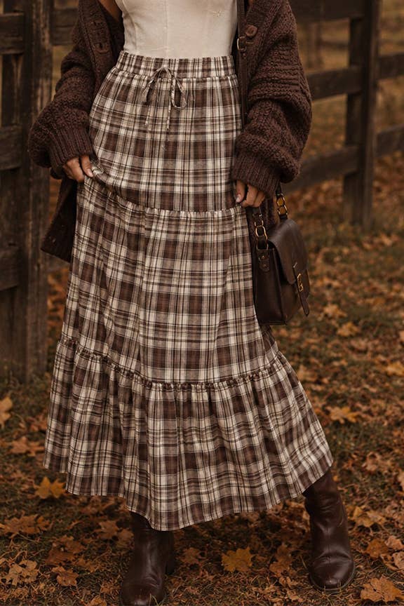Plaid Tiered Maxi Skirt
