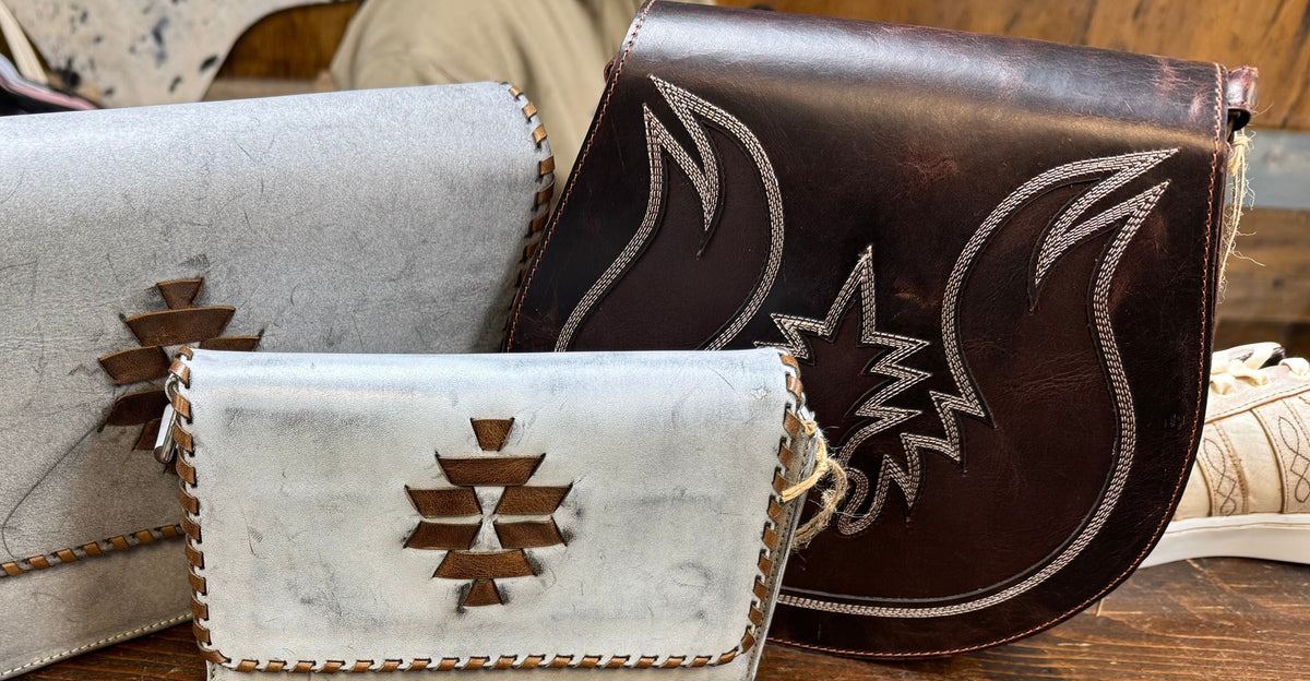 Brown boot stitch cross body