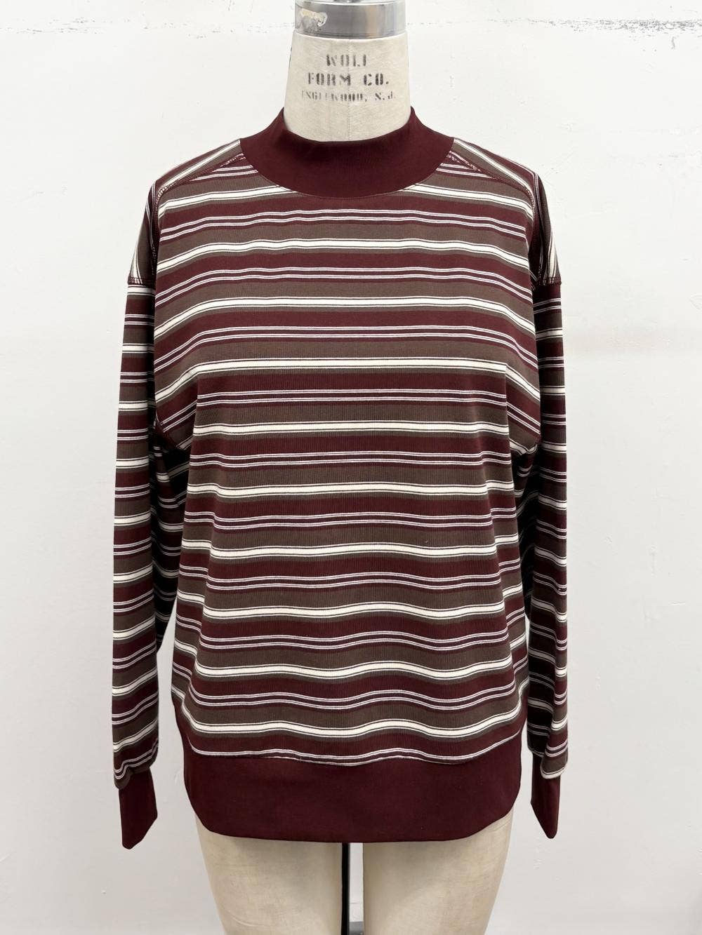 Striped Mock Neck Long Sleeve Top