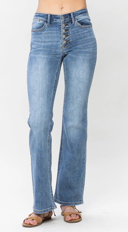Alexa Button-Fly Bootcut Jeans