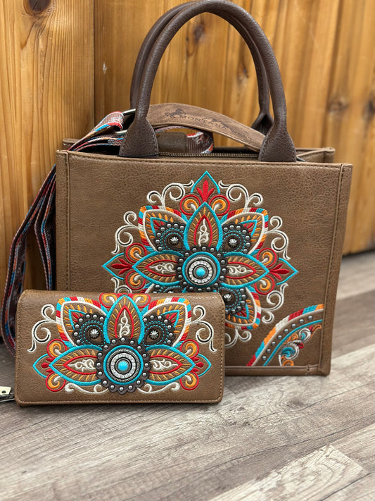 Embroidered Mandala Tote Bag