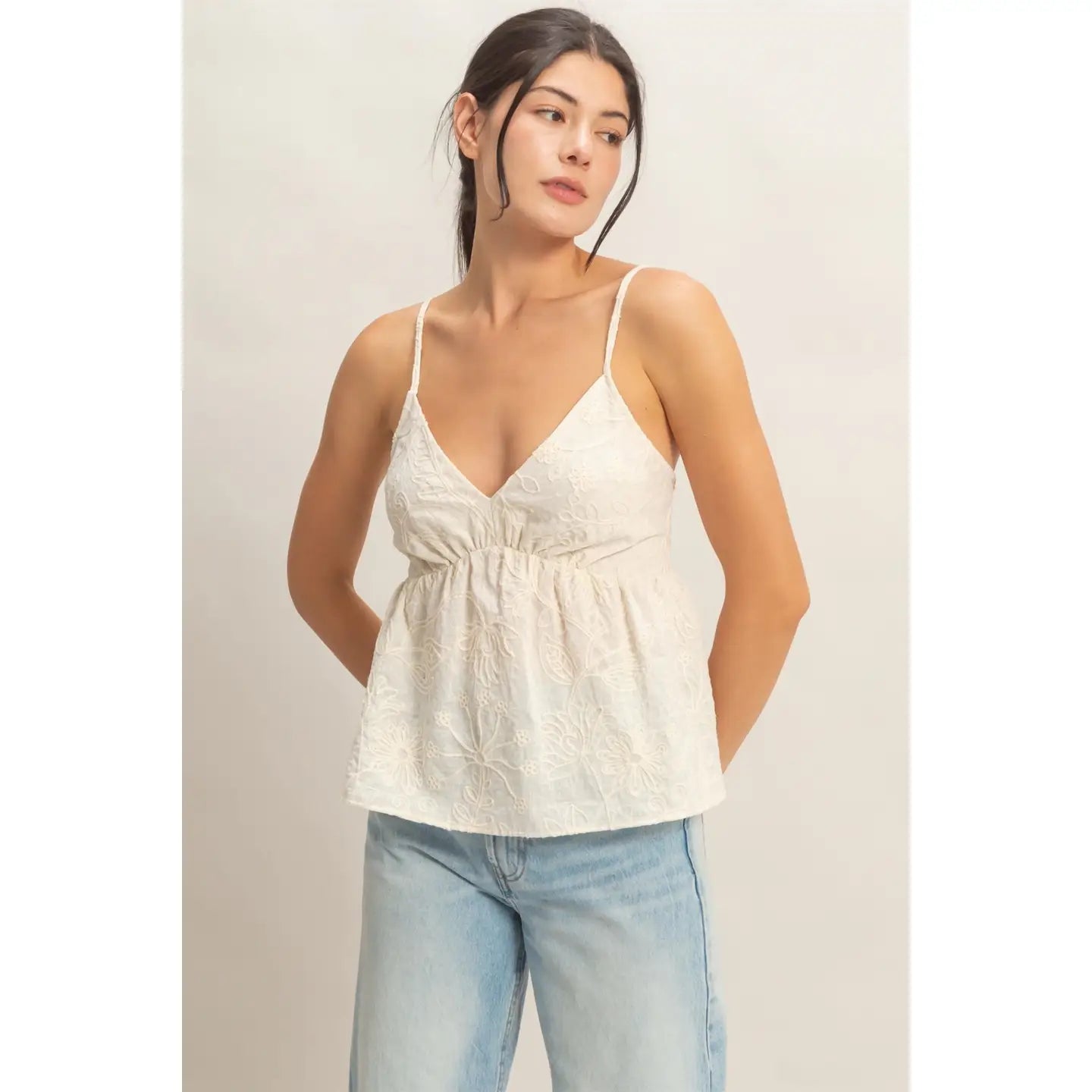 Cream embroider tank