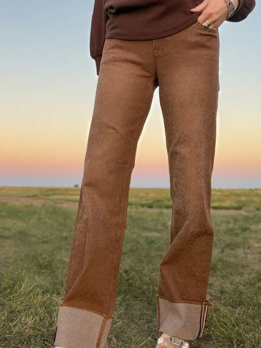 Sand cat cuffed jeans