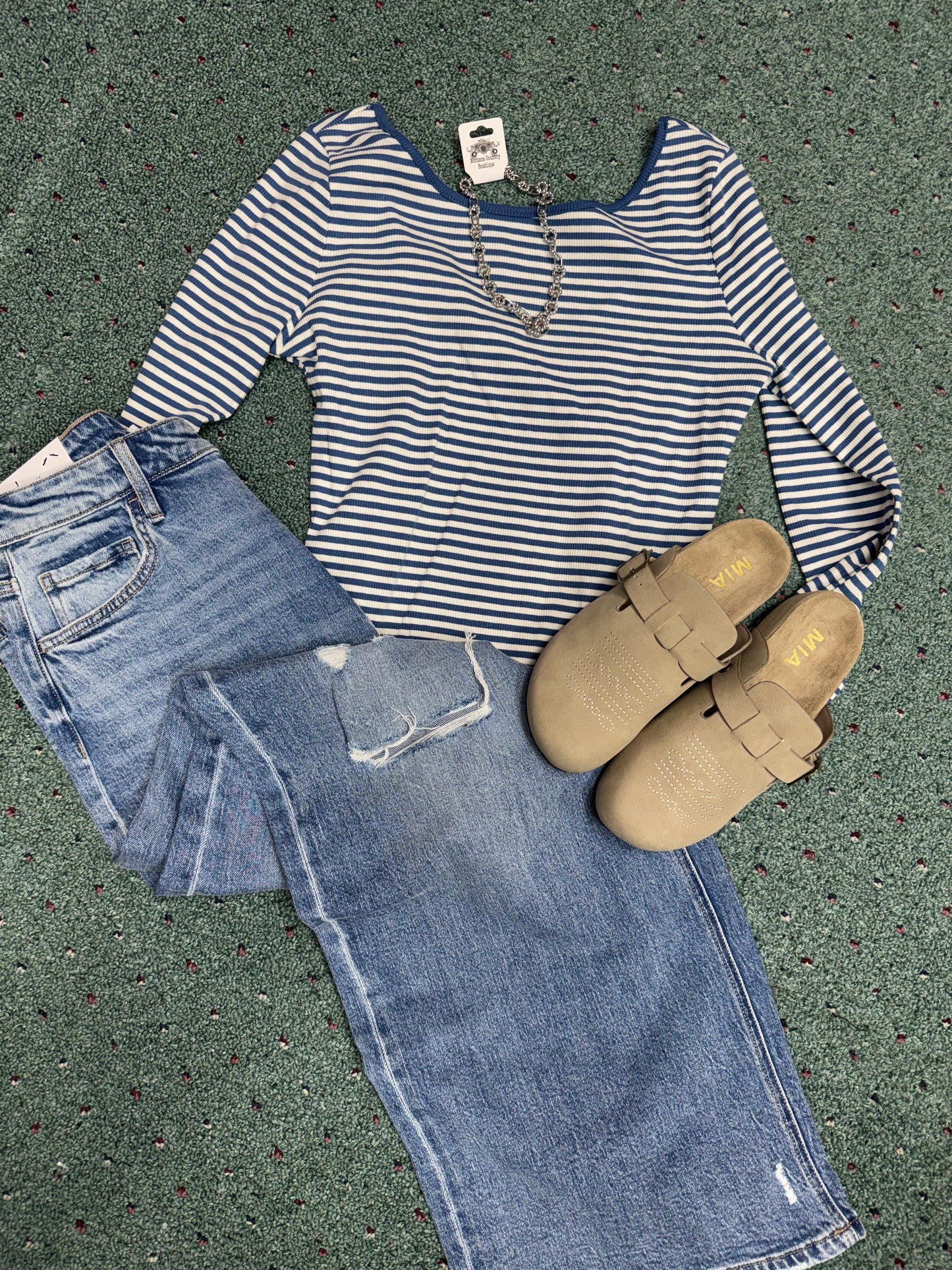 Blue and white fitted tee