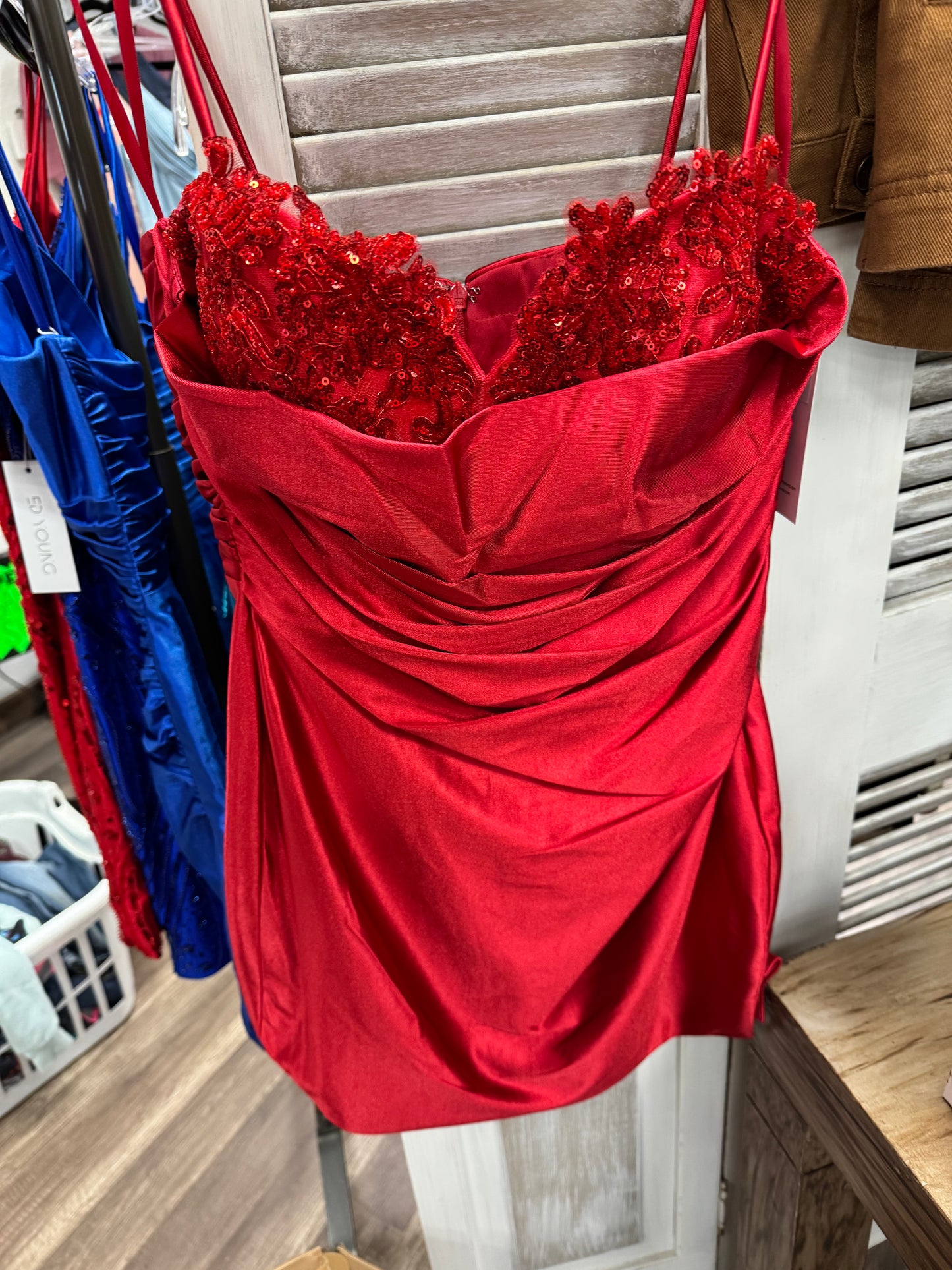Red satin hoco dress