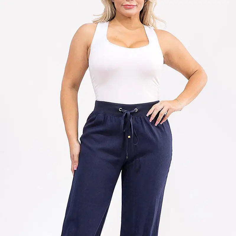 Navy Elastic waist pant