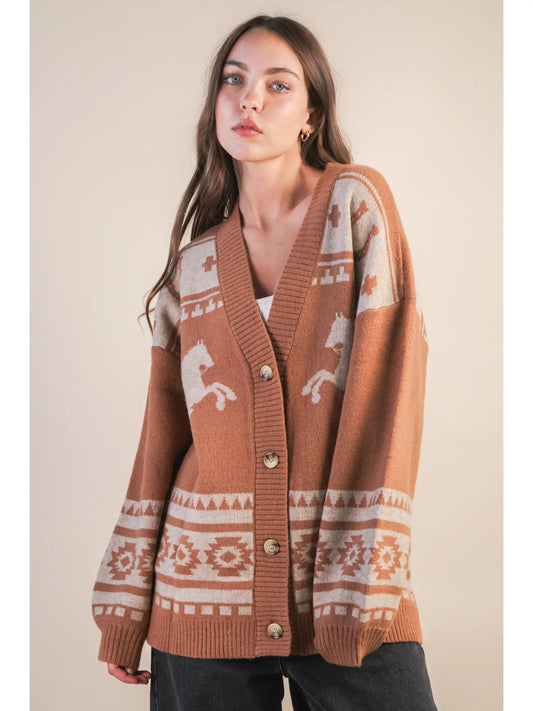 Western print cardigan