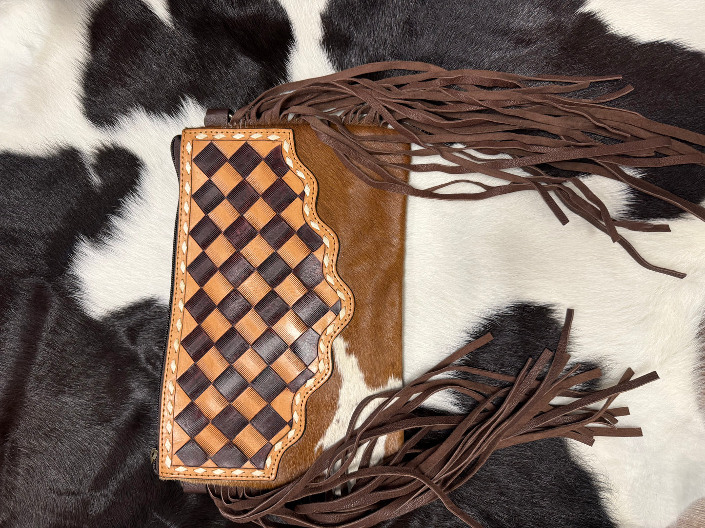 Brown checkered crossbody