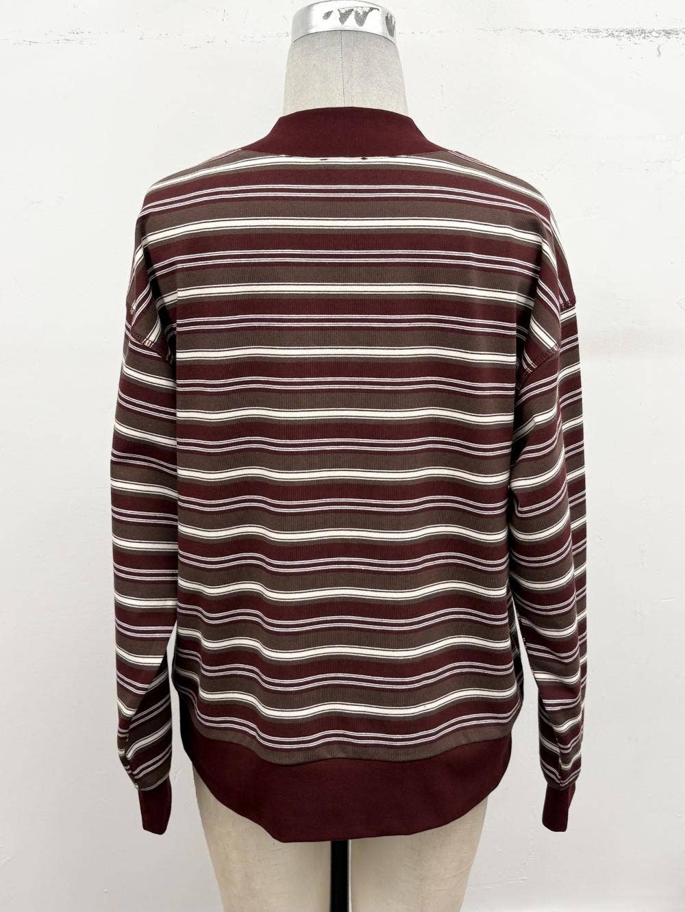 Striped Mock Neck Long Sleeve Top