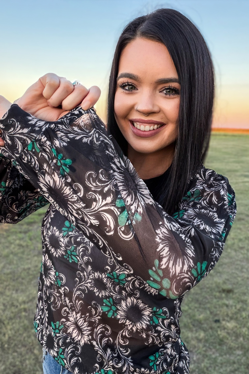 Midnight Meadow Mesh Top