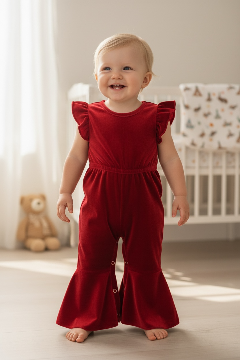 Red Velvety baby romper
