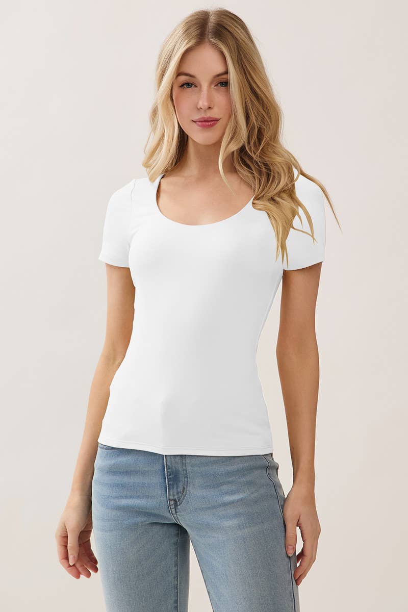 DOUBLE LAYER SCOOP NECK SHORT SLEEVE TOP