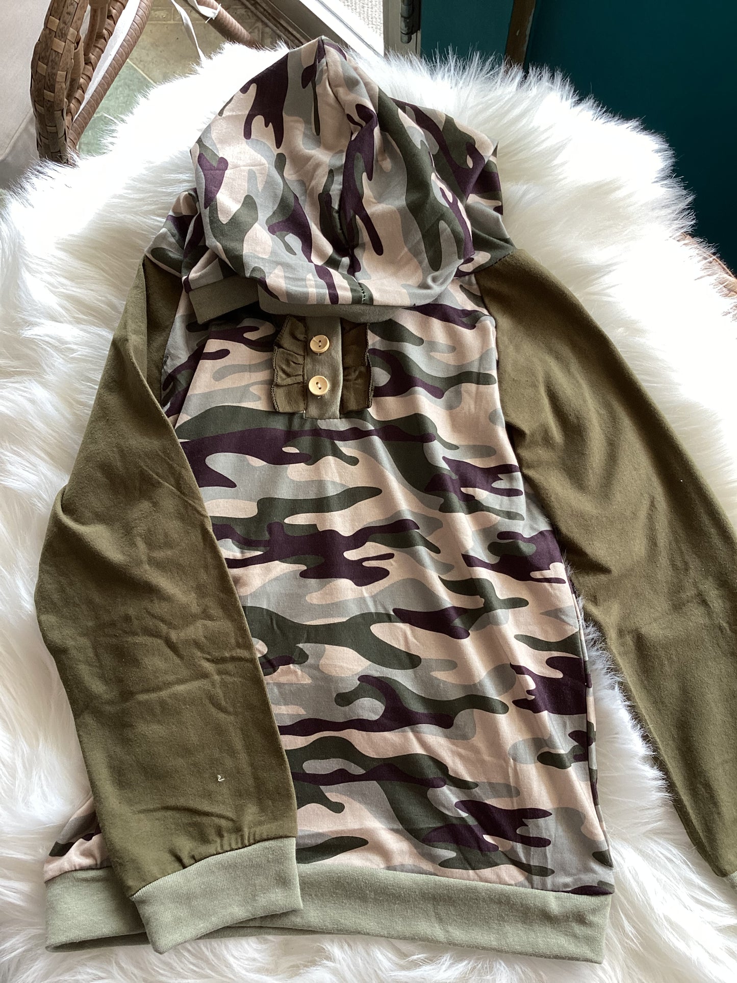 Camouflage Ruffle Hoodie