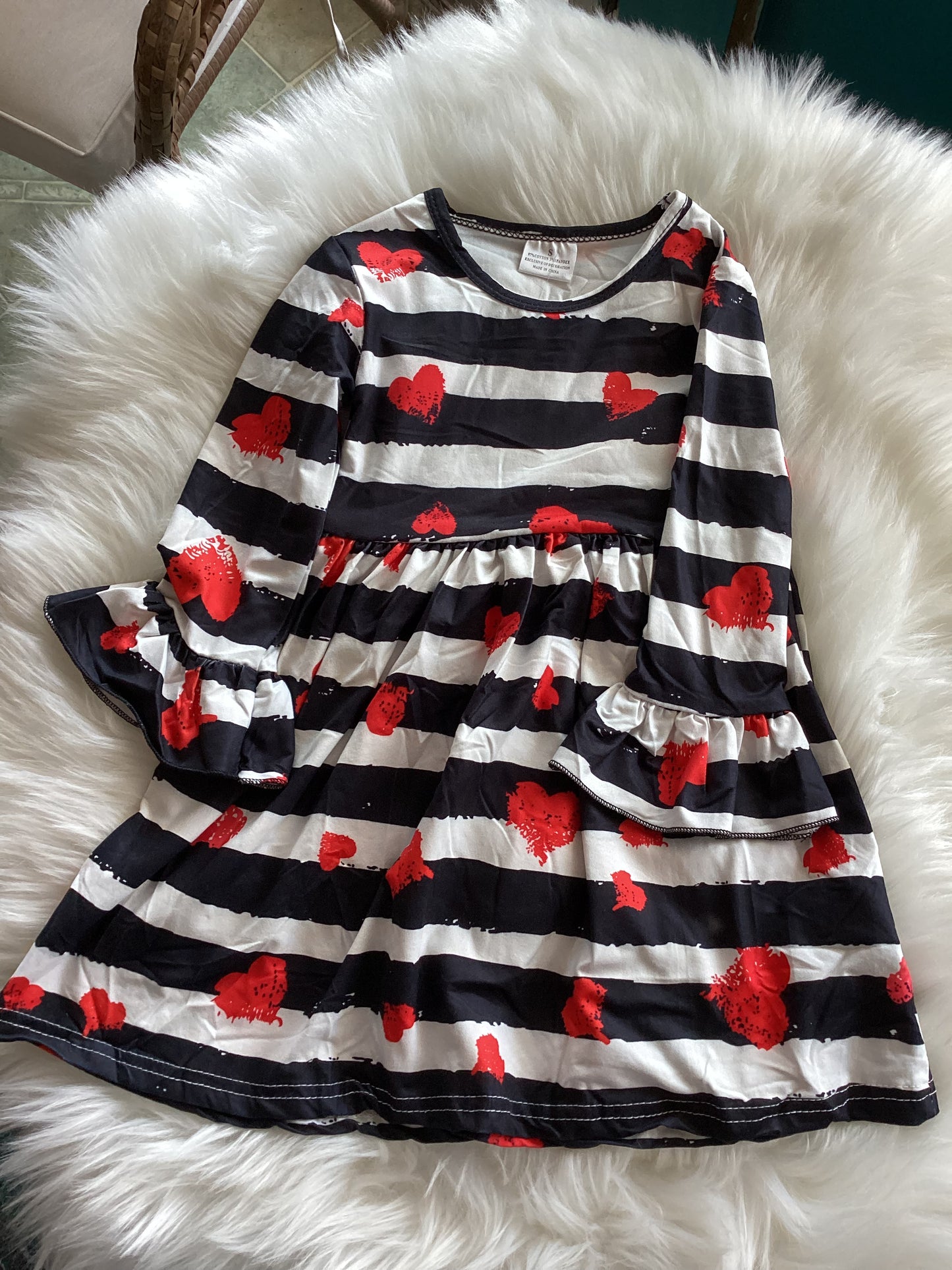 Striped Hearts Ruffle Dress
