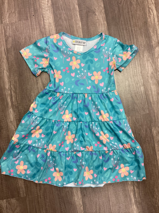 Teal Floral Tiered Dress