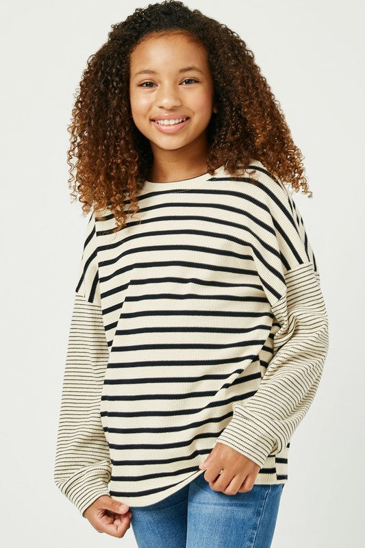 Girls Oatmeal Striped Sweater