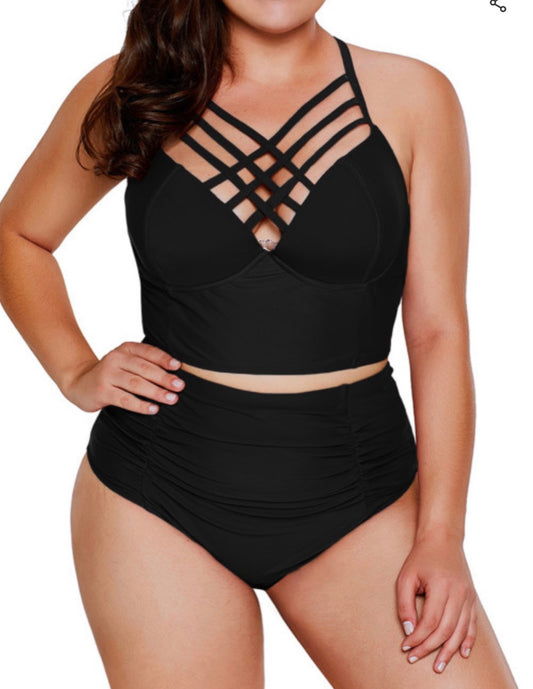 Black Strappy High Waisted swimsuit